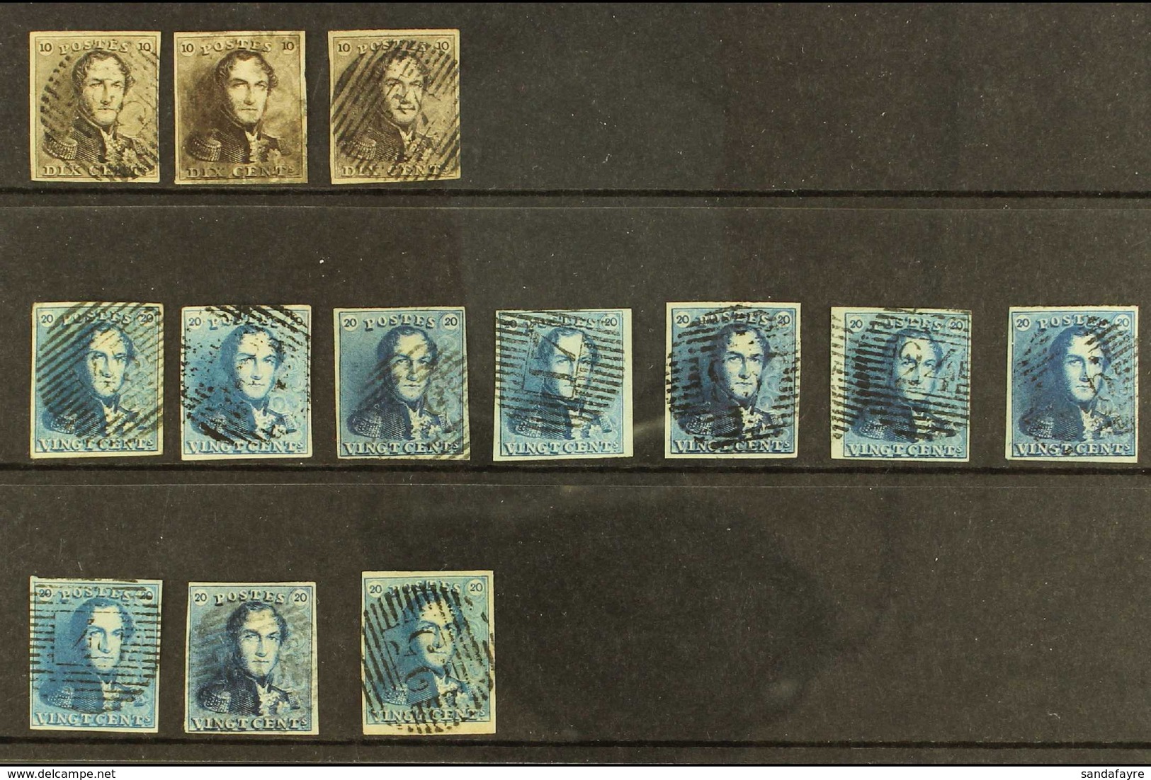 1849 Fine Used Selection Of "Epaulletes" With 10c Brown Shades (3), 20c Blue Shades (10). All Fine 4 Margined With Neat  - Autres & Non Classés