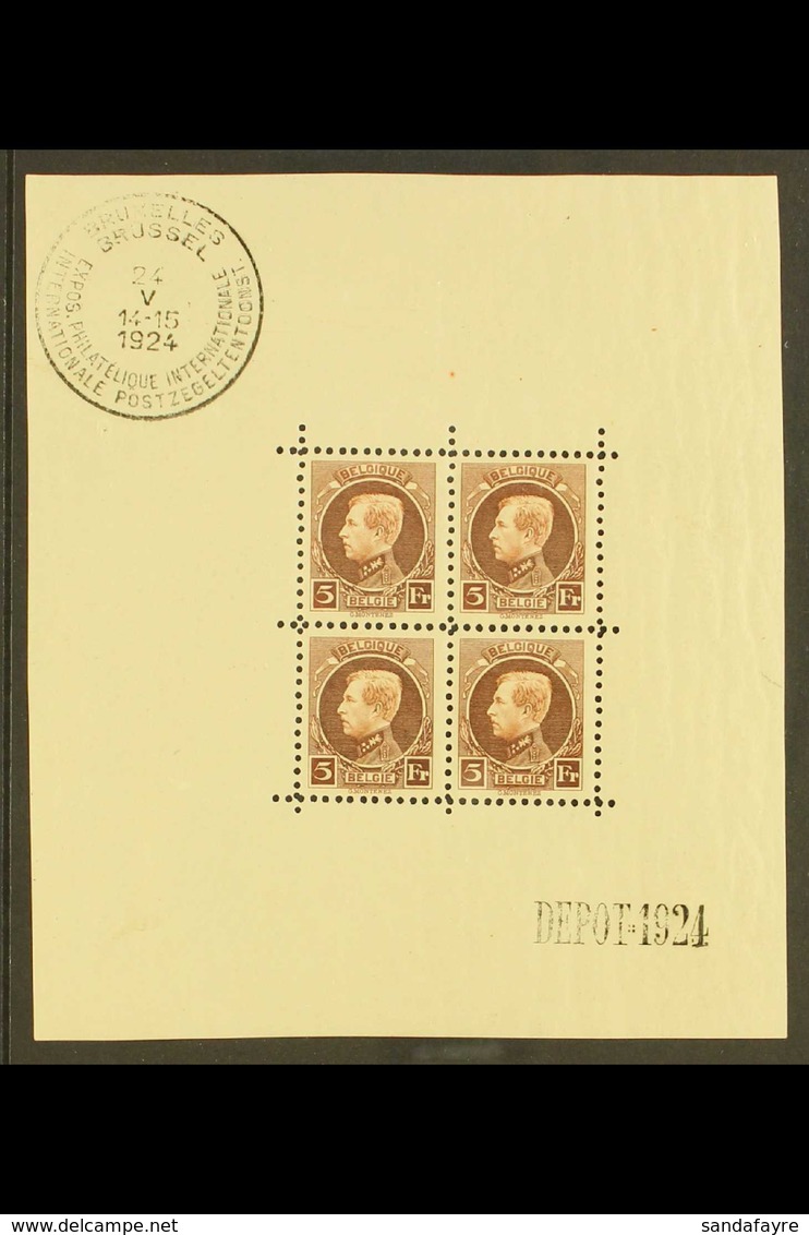 1924 Philatelic Exhibition Miniature Sheet Containing King Albert 5f Red-brown "Montenez" X 4, COB Bloc 1, Fine Mint (st - Autres & Non Classés