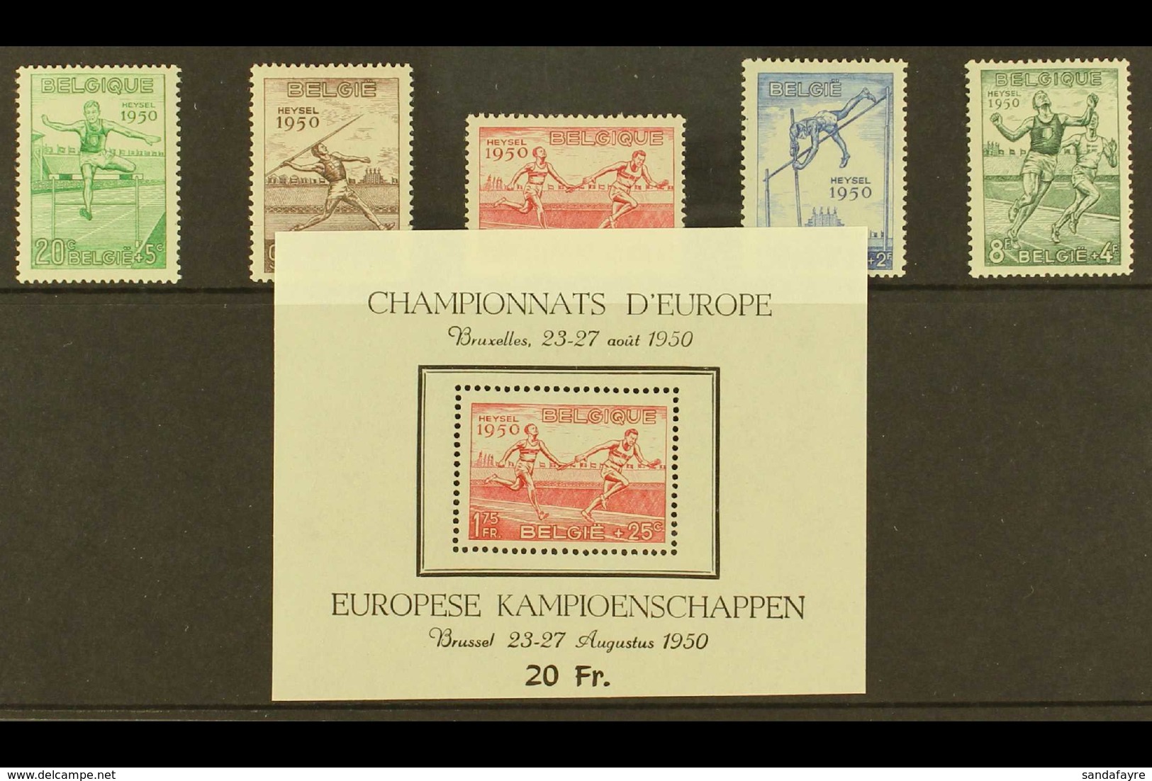 1950 Athletic Championship Set & Miniature Sheet, Cob 827/31 & Block 29, SG 1311/16, Never Hinged Mint (5 Stamps & 1 M/s - Otros & Sin Clasificación