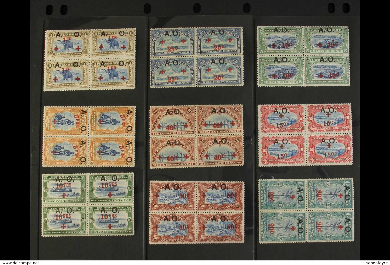 RUANDA-URUNDI 1918 BELGIAN OCCUPATION OF GERMAN EAST-AFRICA Red Cross Surcharged Set With Additional "A. O." Overprints  - Other & Unclassified