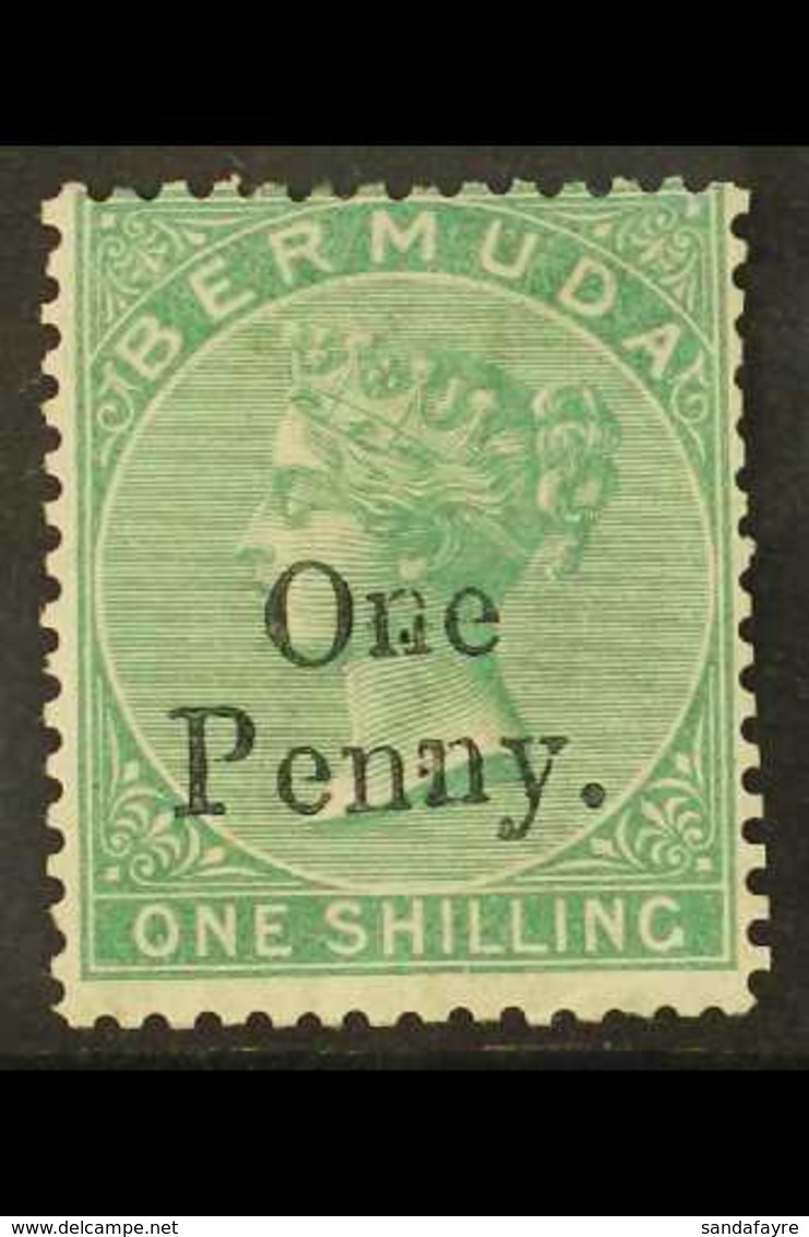 1875 1d On 1s Green, SG 17, Very Fresh Mint With Large Part Gum. For More Images, Please Visit Http://www.sandafayre.com - Bermudes