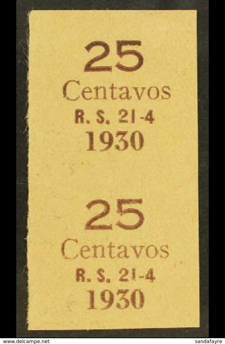 1930 IMPERF PROOF PAIR OF SURCHARGE For The 25c On ½c & 25c On 2c Surcharges (Scott 195/96, SG 226/27) Printed In Brown  - Bolivien