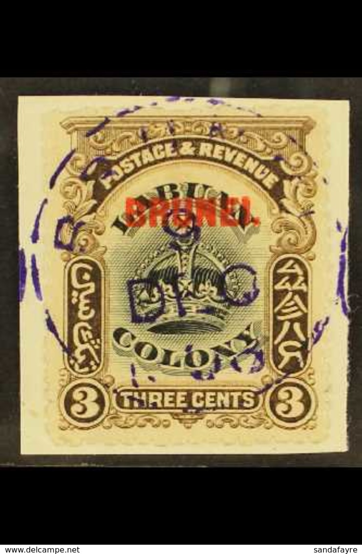 1906 3c Black And Sepia Overprinted On Labuan, SG 14, Very Fine Used On Piece. For More Images, Please Visit Http://www. - Brunei (...-1984)