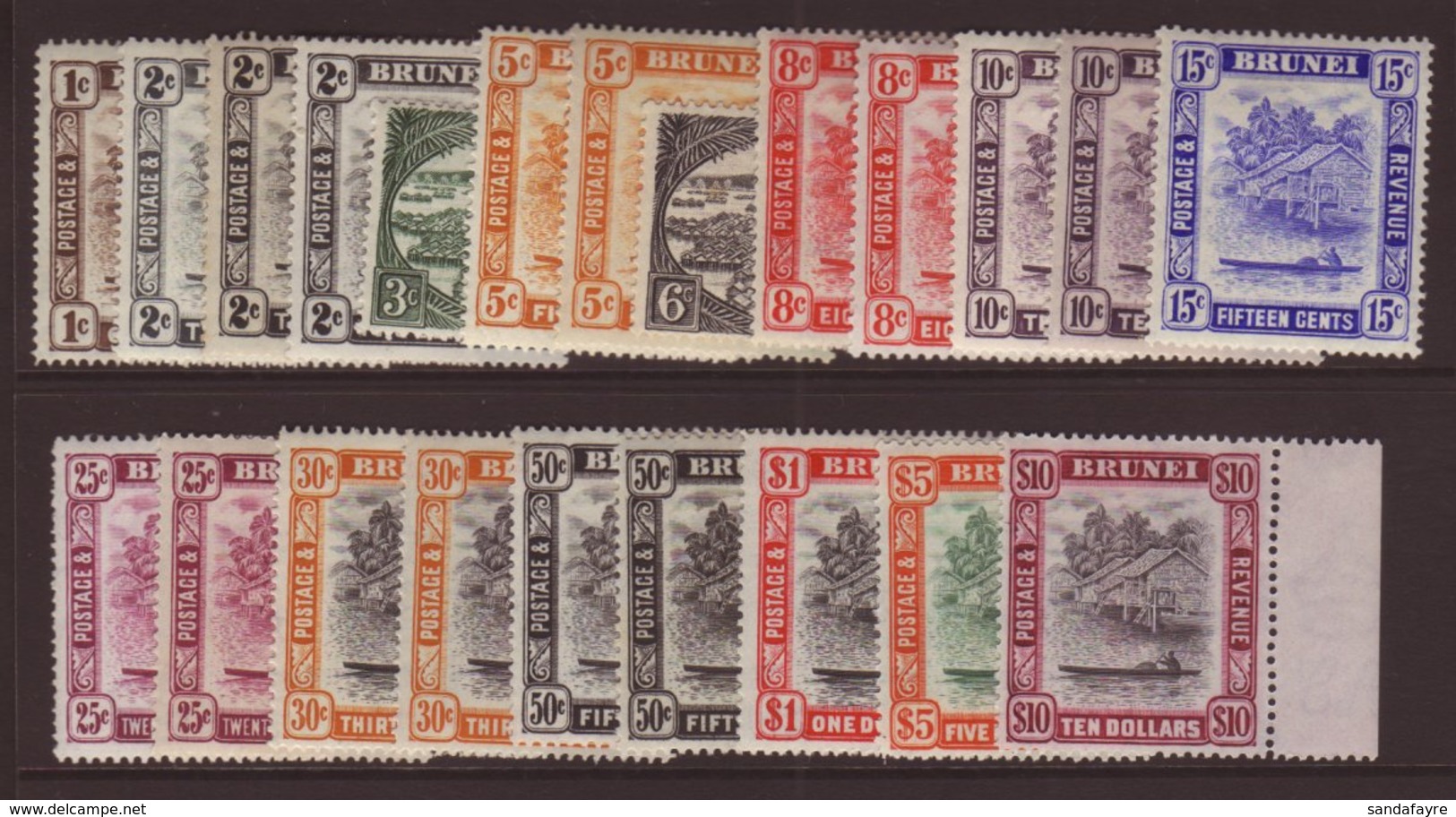 1947-51 Complete Set Plus All Perf Variations, SG 79/92, Very Fine Mint, The $5 & $10 Nhm. (22 Stamps) For More Images,  - Brunei (...-1984)