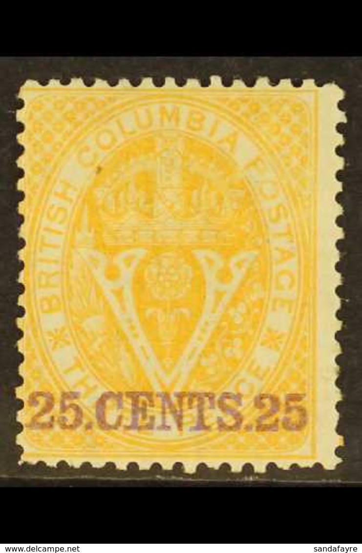 1868 - 71 25c On 3d Yellow, Perf 14, SG 31, Very Fine And Fresh Mint Og. For More Images, Please Visit Http://www.sandaf - Other & Unclassified