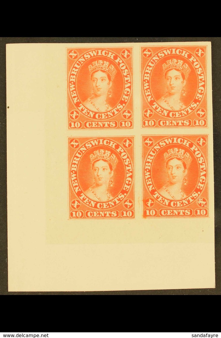 1860 10c Vermilion Plate Proof On India, Uni 9Pi, Superb Marginal Block Of 4 Mounted On Card. Lovely Item. For More Imag - Autres & Non Classés