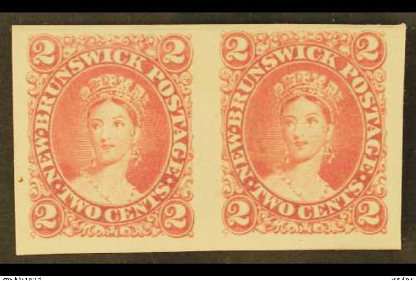 1860 2c Rose Plate Proof On India, Uni 7TC, Superb Horizontal Pair With Large Margins All Round. For More Images, Please - Other & Unclassified