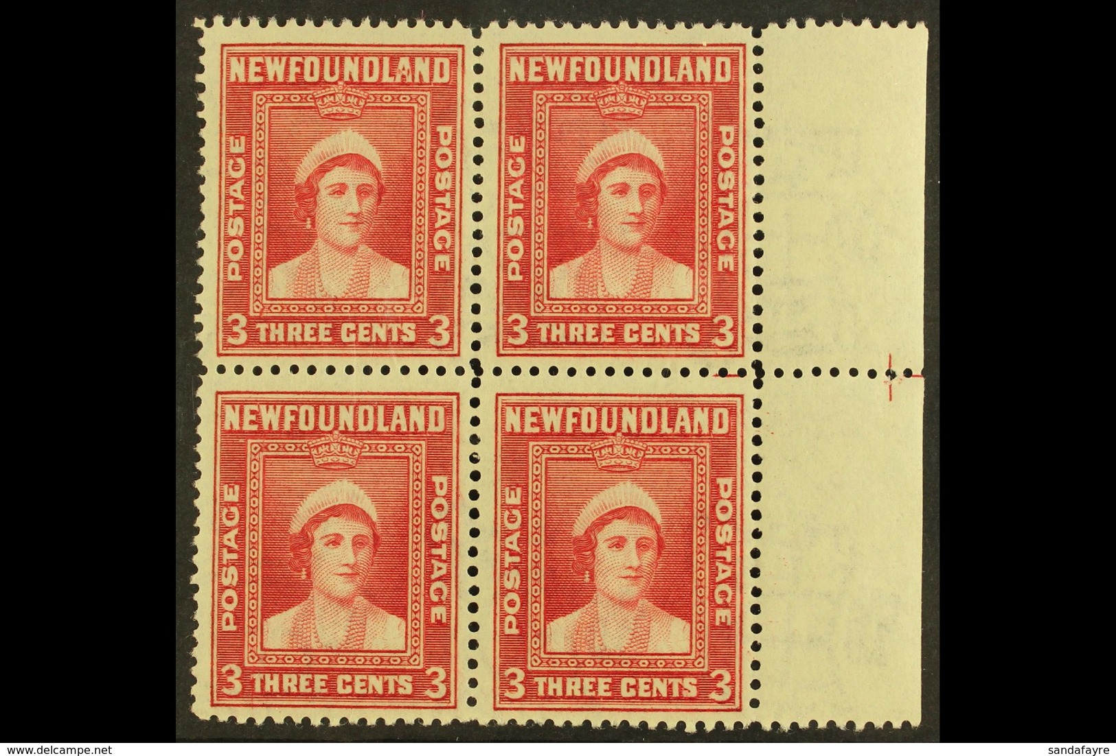 1941-44 3c Carmine Block Of Four With One Stamp Showing The DAMAGED "A" Variety, SG 278 & 278b, Never Hinged Mint. For M - Autres & Non Classés