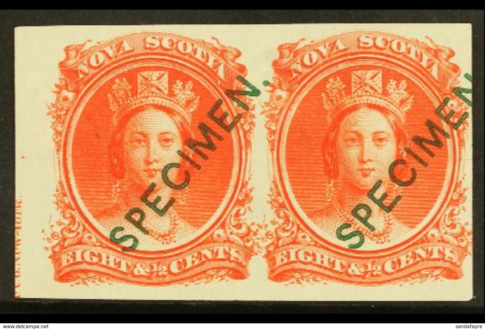 1860 "SPECIMEN" PROOF PAIR An Attractive Plate Proof 8½c Vermillion Pair Bearing Green Thin San-serif "SPECIMEN" Overpri - Sonstige & Ohne Zuordnung