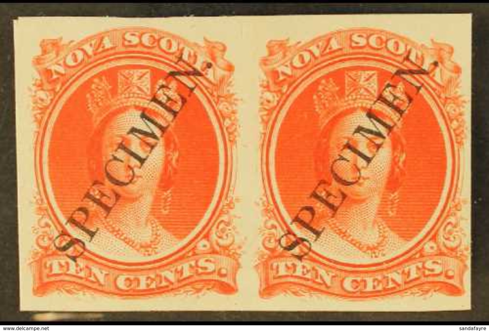 1860 10c Vermilion Plate Proof, Diagonally Ovptd "Specimen", Uni 12Pv, Very Fine Horizontal Pair. For More Images, Pleas - Sonstige & Ohne Zuordnung