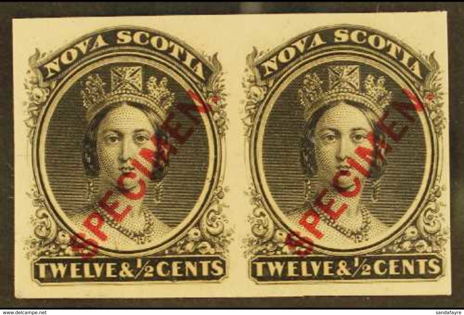 1860 12½c Black Plate Proof, Diagonally Ovptd "Specimen", Uni 13Pii, Superb Horizontal Pair With Clear Margins All Round - Sonstige & Ohne Zuordnung