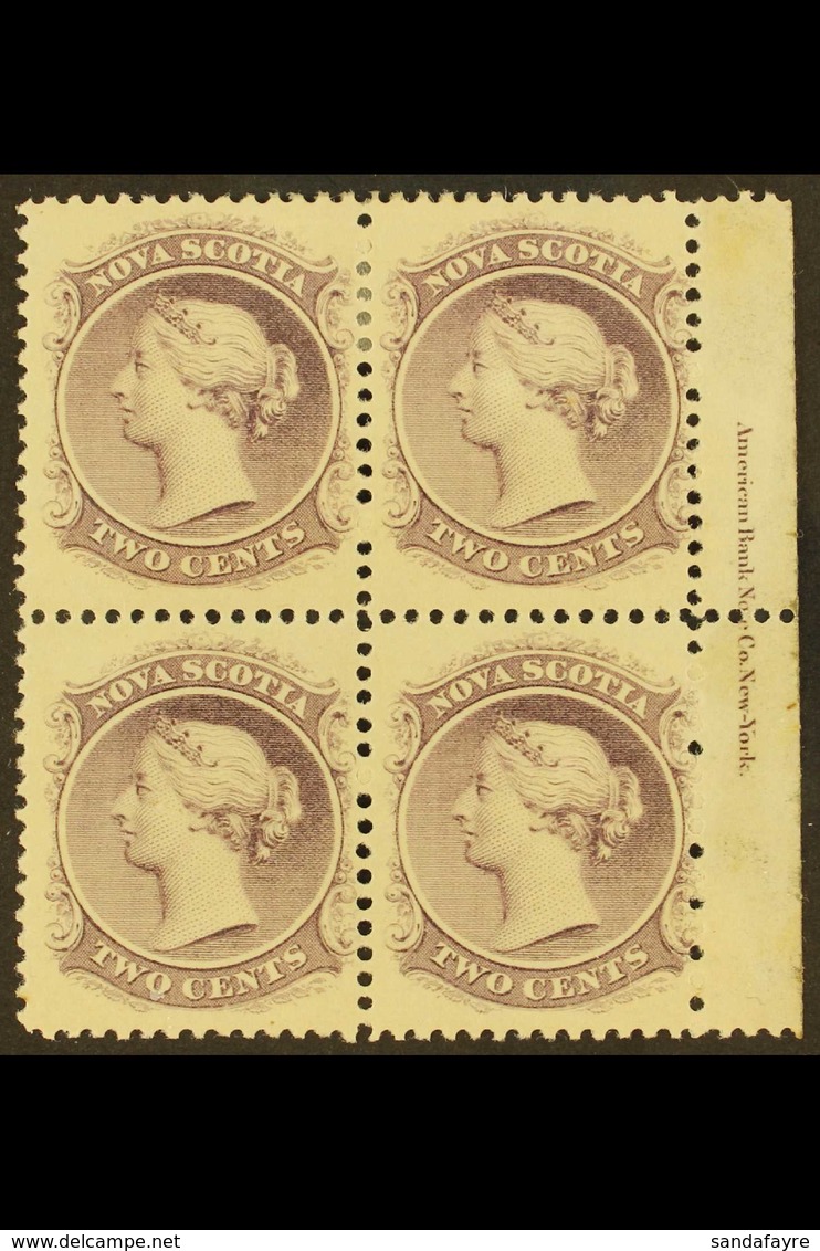 1860 2c Grey Purple On Yellowish Paper, SG 11, Marginal Inscription Block Of 4, Very Fine Mint. For More Images, Please  - Sonstige & Ohne Zuordnung