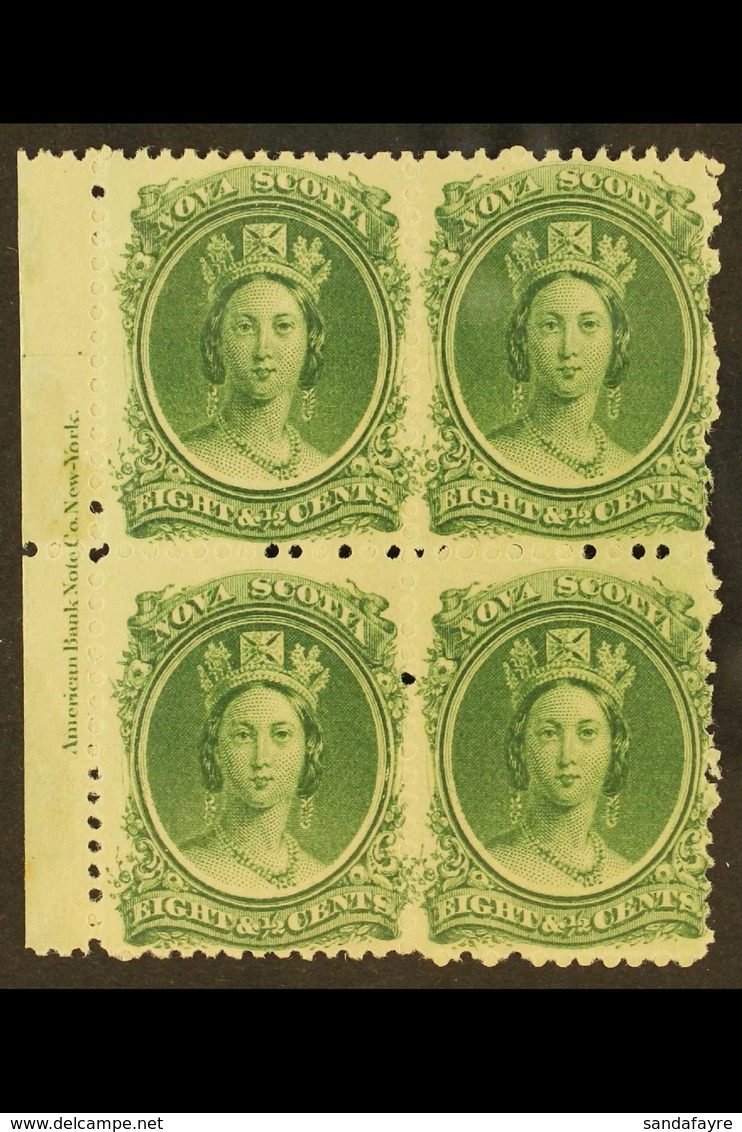 1860 8½c Yellow Green On Yellowish Paper, SG 15, Marginal Inscription Block Of 4, Very Fine Mint. For More Images, Pleas - Sonstige & Ohne Zuordnung