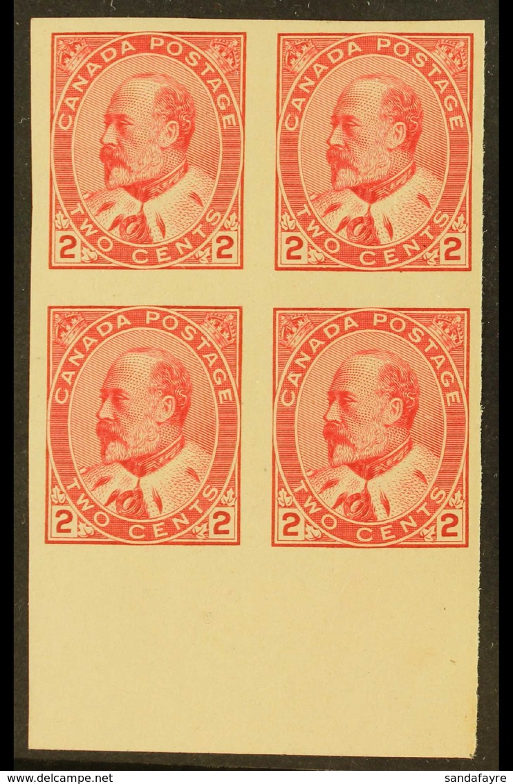 1903-12 2c Pale Rose-carmine IMPERF, SG 177a, Fine Never Hinged Mint Lower Marginal IMPERF BLOCK Of 4, Very Fresh. (4 St - Autres & Non Classés