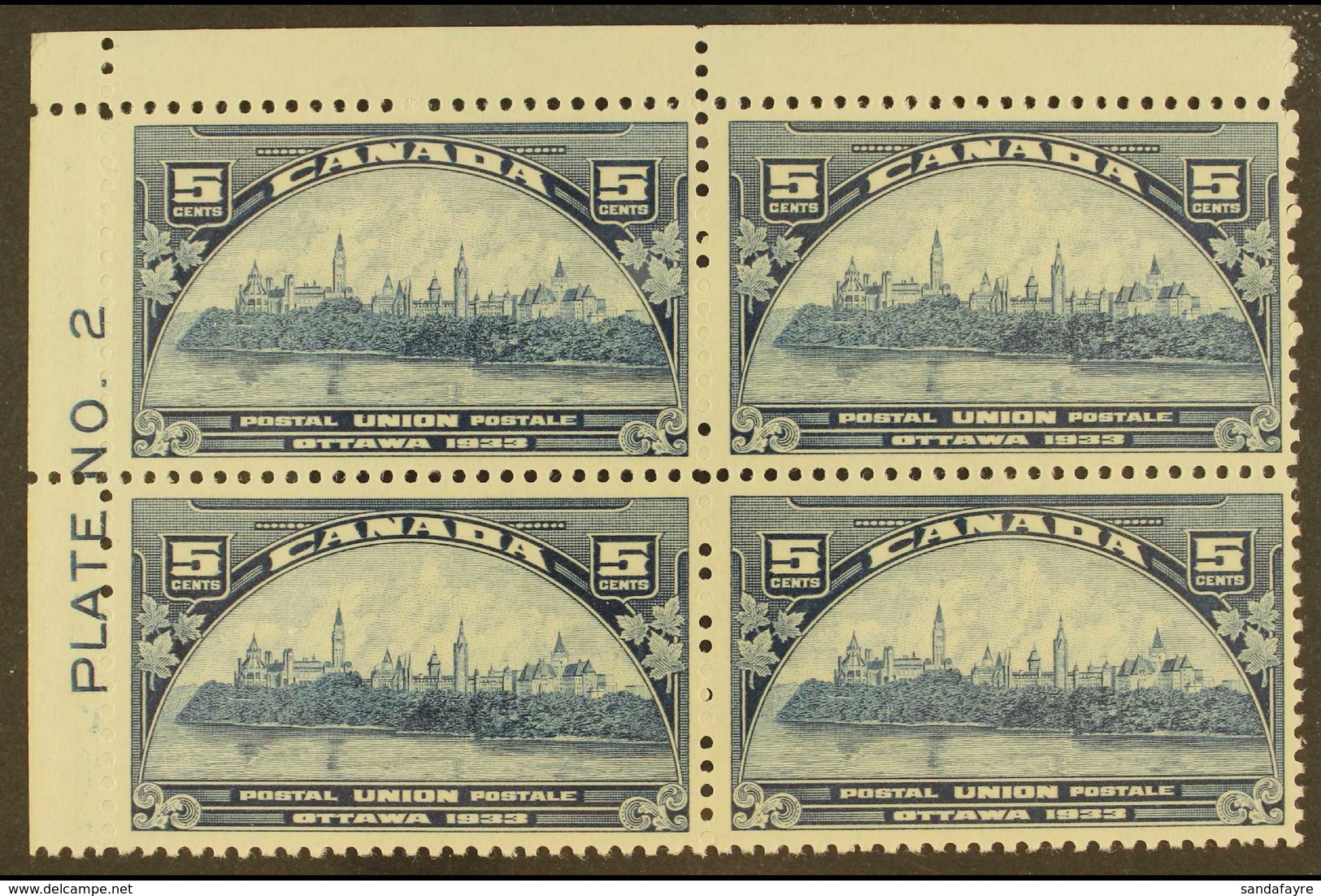 1933 5c Blue UPU Congress, SG 329, NHM Corner Plate Block (No 2). For More Images, Please Visit Http://www.sandafayre.co - Other & Unclassified