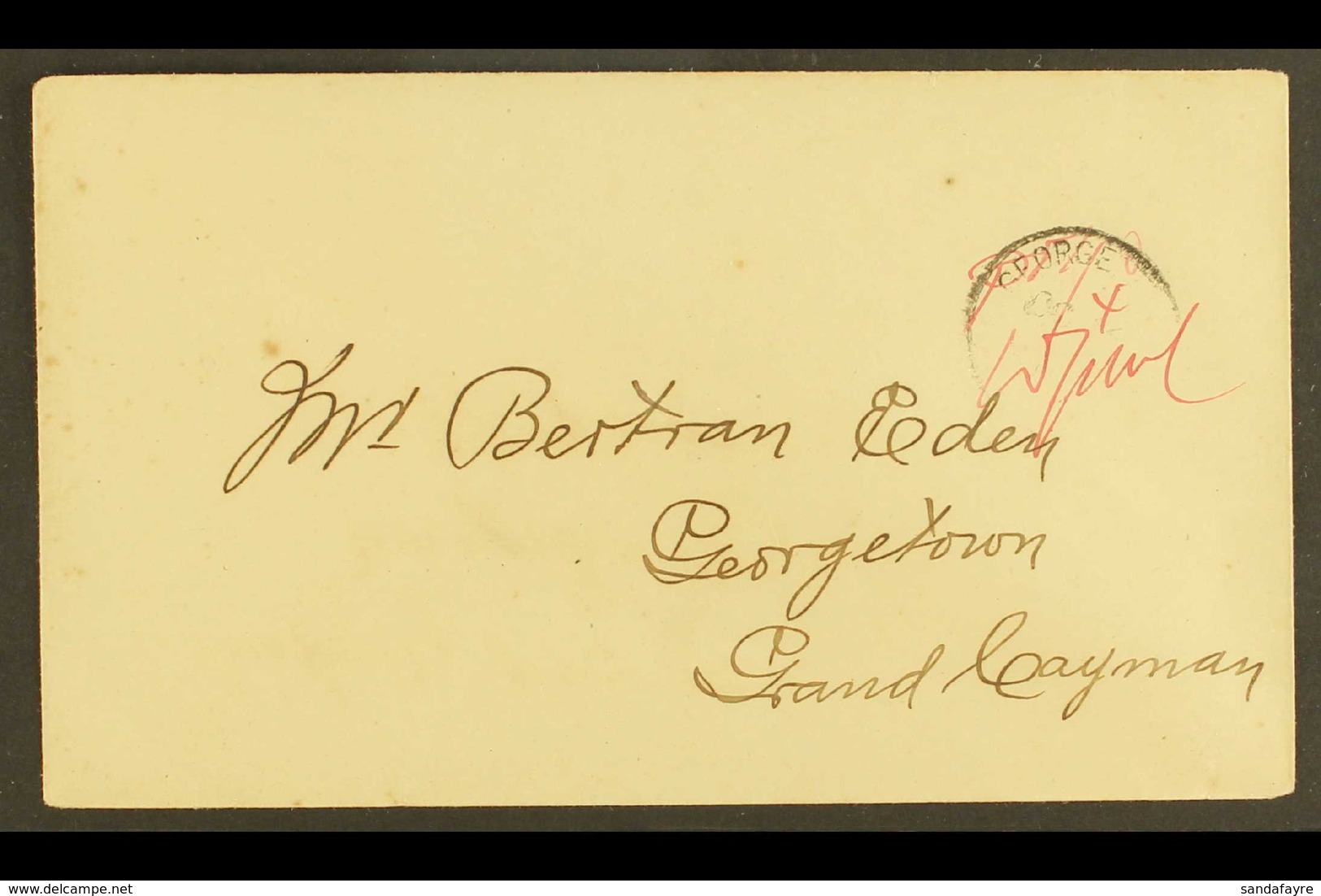 1908 MANUSCRIPT PROVISIONALS Cover Endorsed "Pd ¼d W.G. McC" In Red Ink, With "George" C.d.s. (date Unclear, Possibly Oc - Iles Caïmans