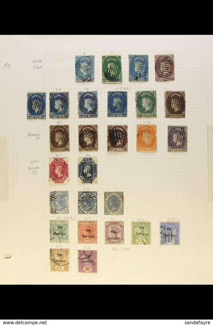 1857-1935 USED COLLECTION Presented On Album Pages. Includes 1857-59 Star Wmk Imperf Range To 6d, 1863-70 CC Wmk Selecti - Ceylon (...-1947)