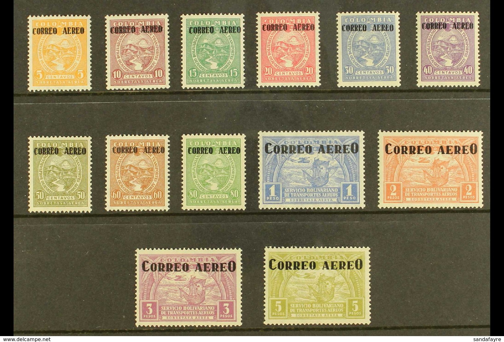 1932 "CORREO AEREO" Air Overprints Complete Set (Scott C83/95, SG 413/25), Fine Mint, Very Fresh. (13 Stamps) For More I - Colombie