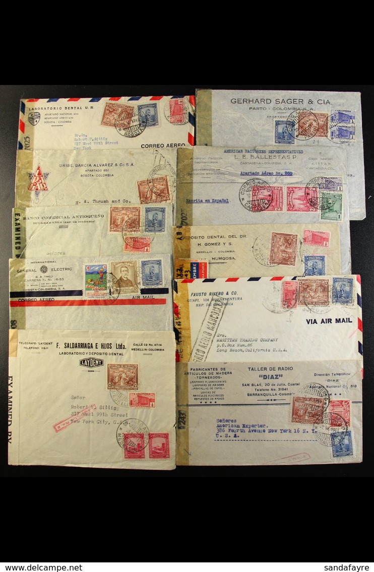 1942-1945 CENSORED COVERS. An Interesting Collection Of Commercial Censor Covers With Multiple Frankings Addressed To US - Colombie