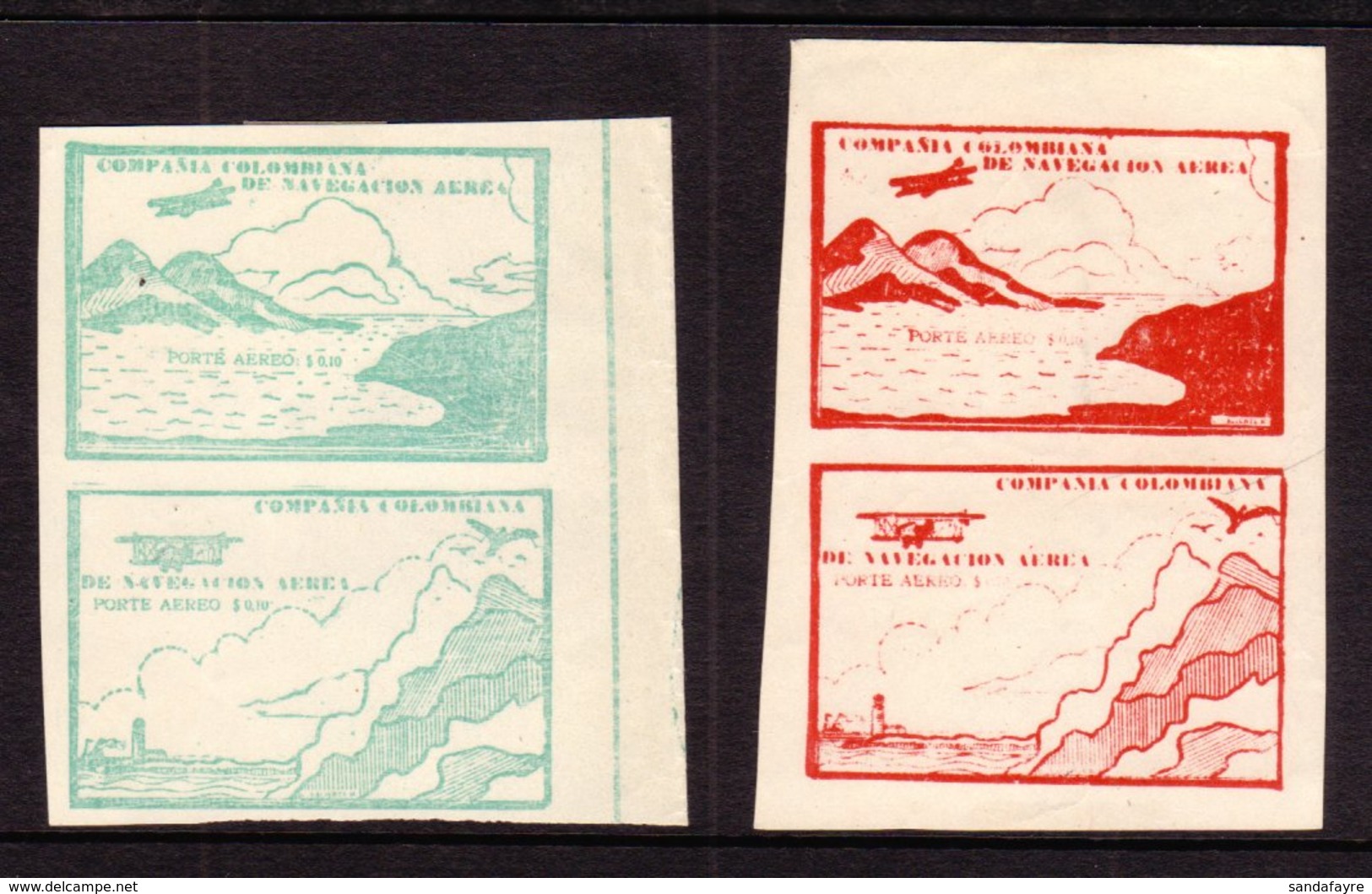 COMPANIA COLOMBIANA DE NAVEGACION AEREA 1920 Sea And Mountains, Cliffs And Lighthouse Set Complete, SG 11/14, As 2 Margi - Colombie