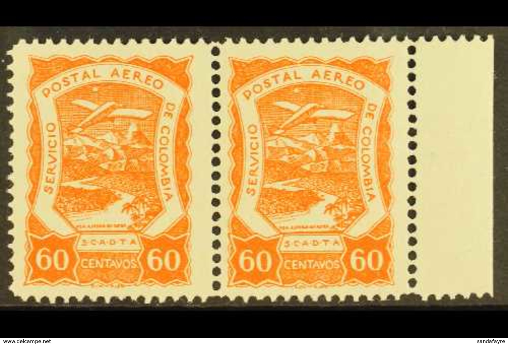 PRIVATE AIRS - SCADTA 1921-23 60c Orange (SG 24, Sc C31) Marginal Horiz Pair, Very Fine Mint. For More Images, Please Vi - Colombie