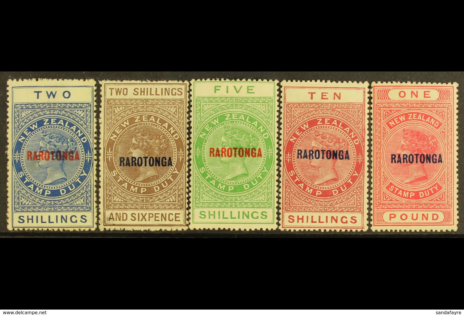 POSTAL FISCALS 1921-23 Complete "RAROTONGA" Opt'd Set, SG 76/80, Some Light Gum Tone On 2s, Otherwise Fine Mint With Fre - Cook Islands