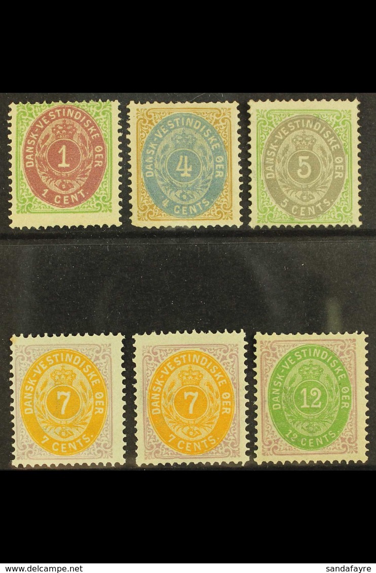 1873-95 Perf 14x13½, Fresh Mint Range With 1c, 4c, 5c, 7c (both Shades) And 12c, Between SG 10/27. (6 Stamps) For More I - Dänisch-Westindien