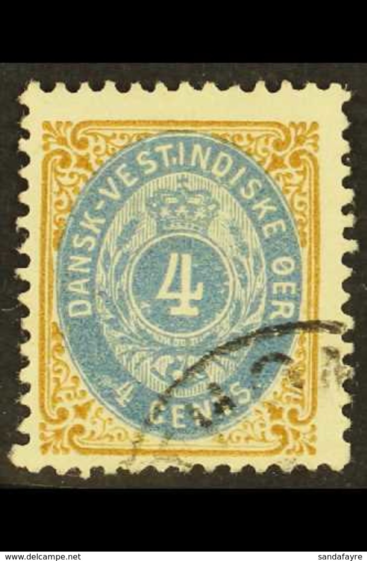 1896-1902 4c Pale Blue And Yellow Brown, Perf 12½, Frame Inverted, SG 33a, Fine Cds Used. For More Images, Please Visit  - Danish West Indies