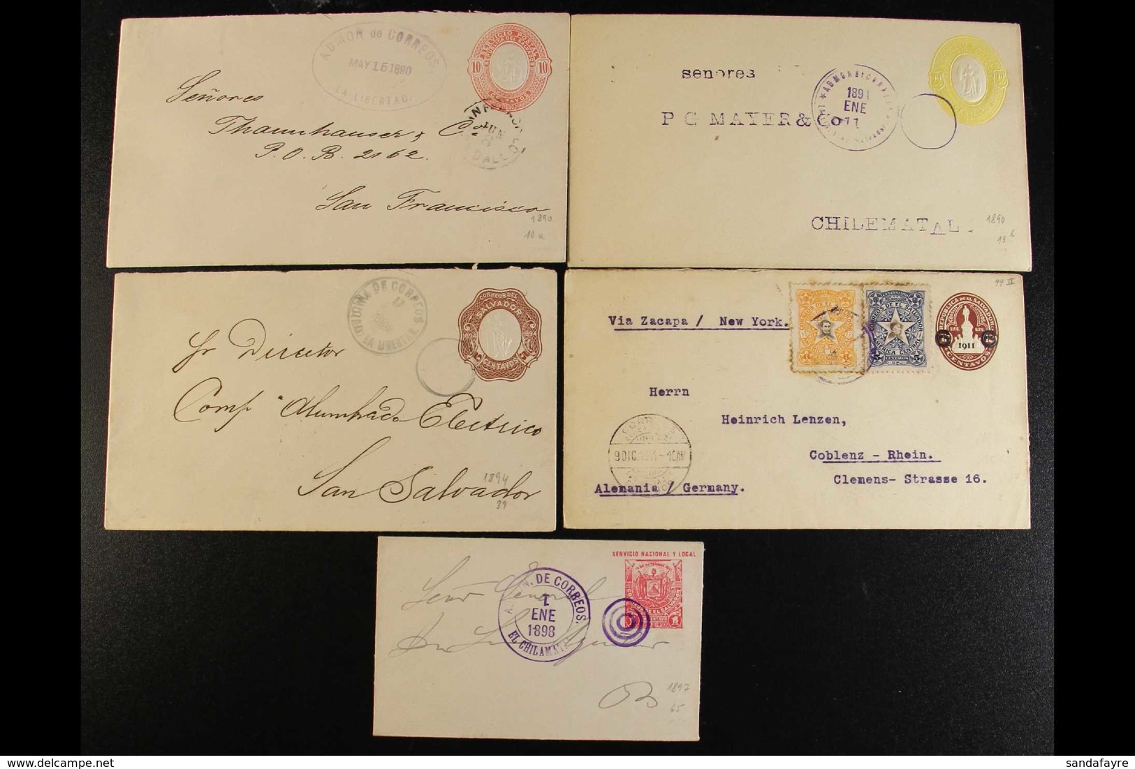 USED POSTAL STATIONERY Accumulation Of Envelopes And A Few Of Wrappers, Used Between 1890s And 1920s With Domestic & Ove - El Salvador