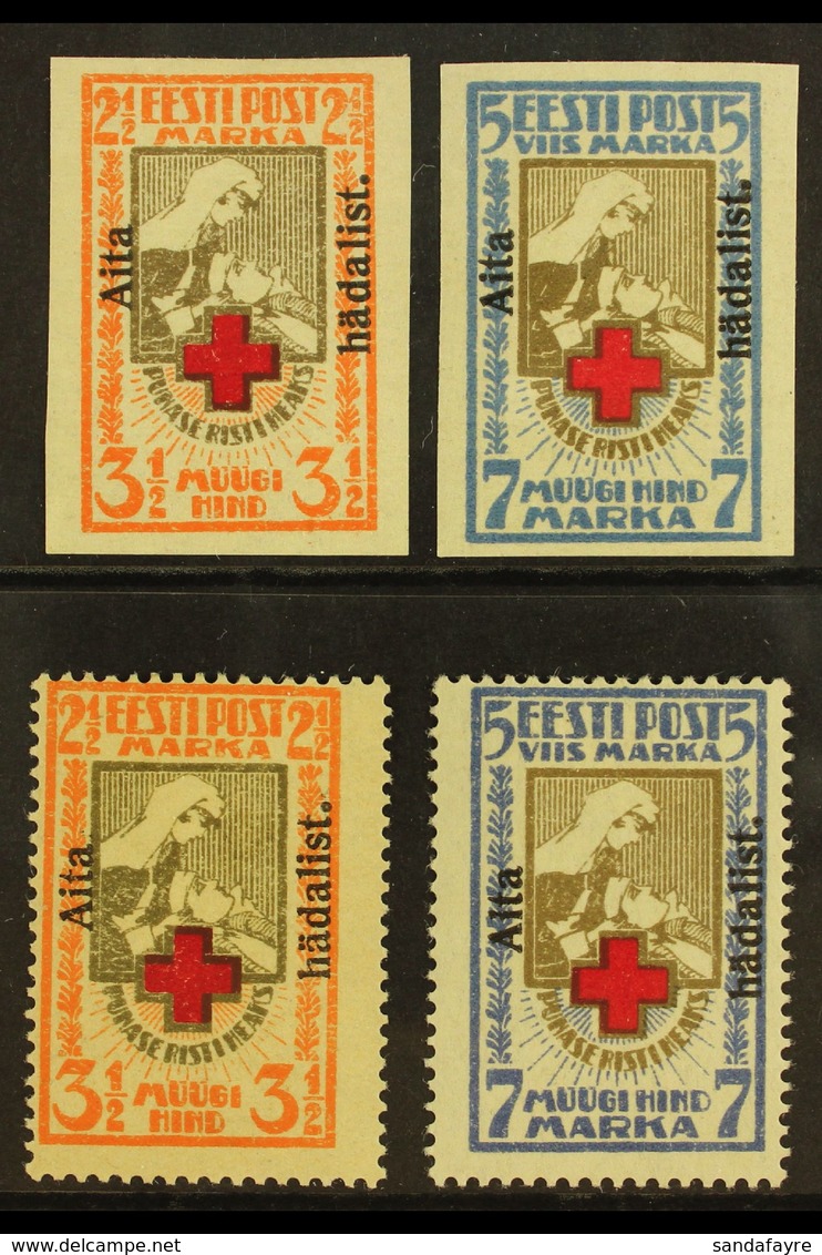 1923 "Aita Hadalist." Charity Overprints Complete Perf & Imperf Sets (Michel 46/47 A+B, SG 49A/50A & 49B/50B), Fine Mint - Estonia