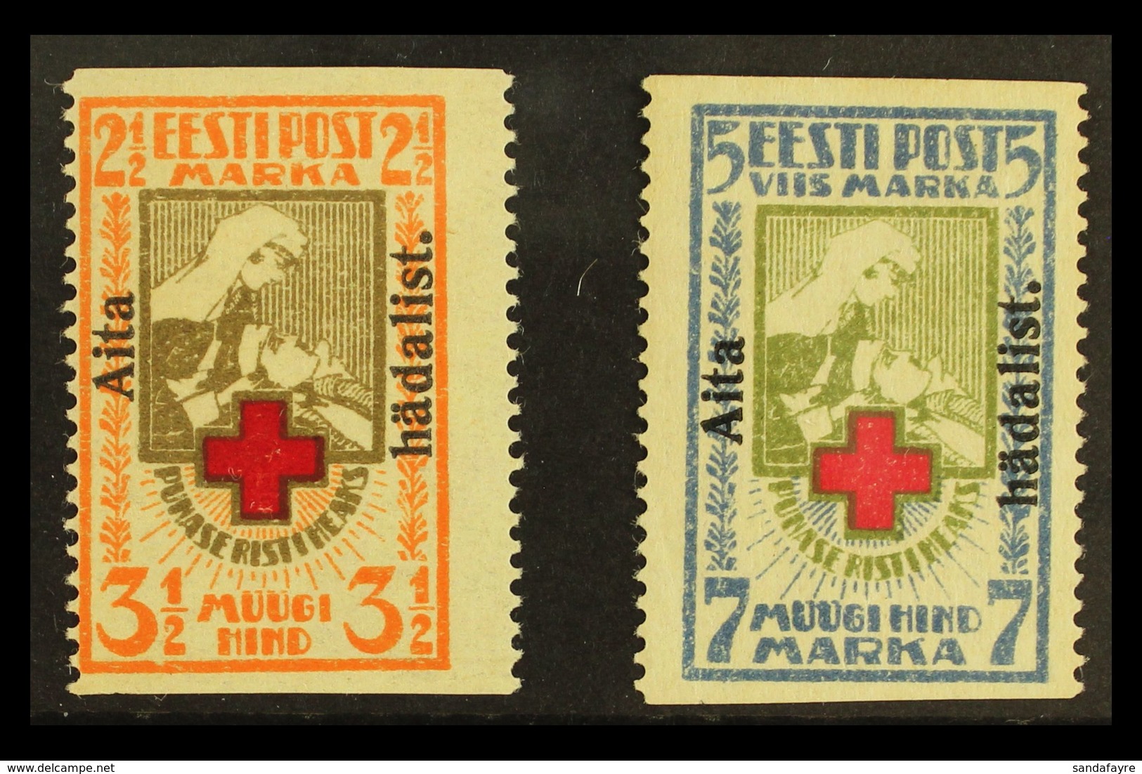 1923 "Aita Hadalist." Charity Overprints IMPERFxPERF Complete Set (Michel 46/47 A Uw, SG 49Bba/50Bba), 3½m Fine Mint, Ex - Estonia