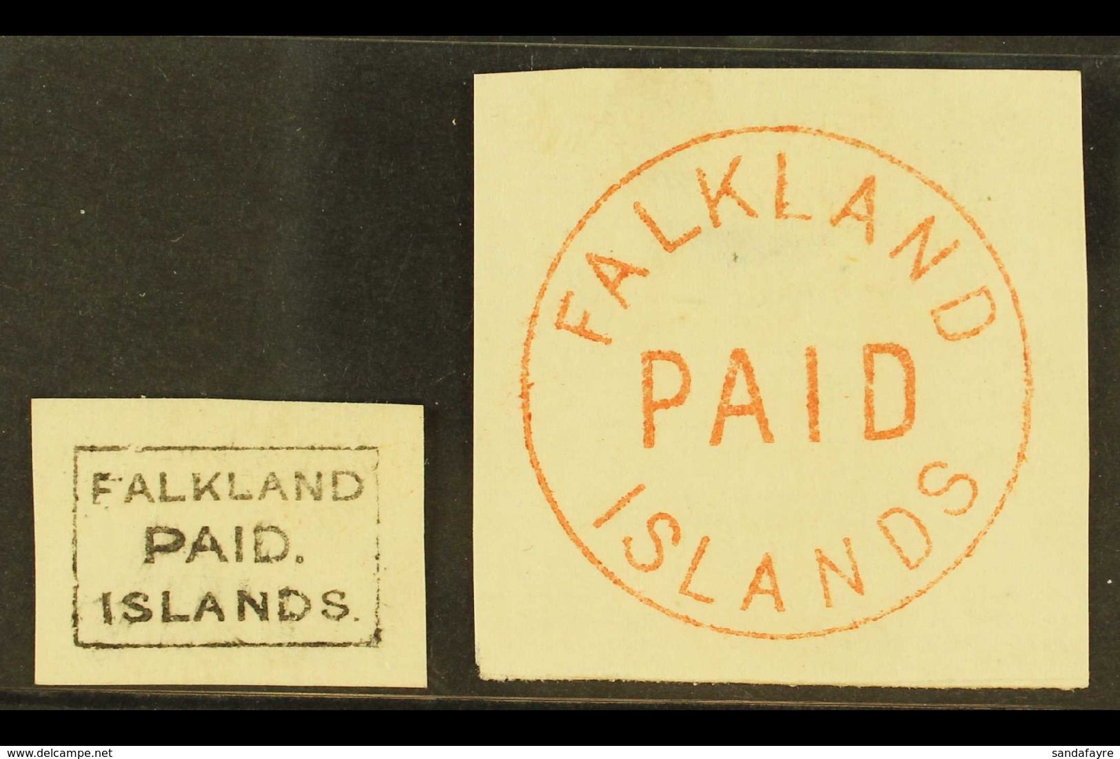 1869-76 Black Boxed Franc And Red Circular Frank On White Paper, See After SG FR2, Very Fine And Fresh Unused. (2 Items) - Falklandinseln