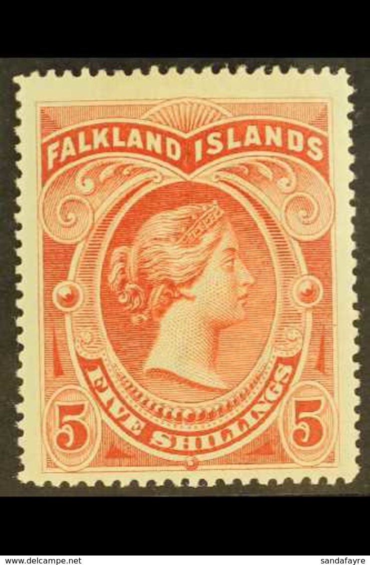 1898 5s Red, SG 42, Fine Mint, Lovely Fresh Colour. For More Images, Please Visit Http://www.sandafayre.com/itemdetails. - Falklandinseln