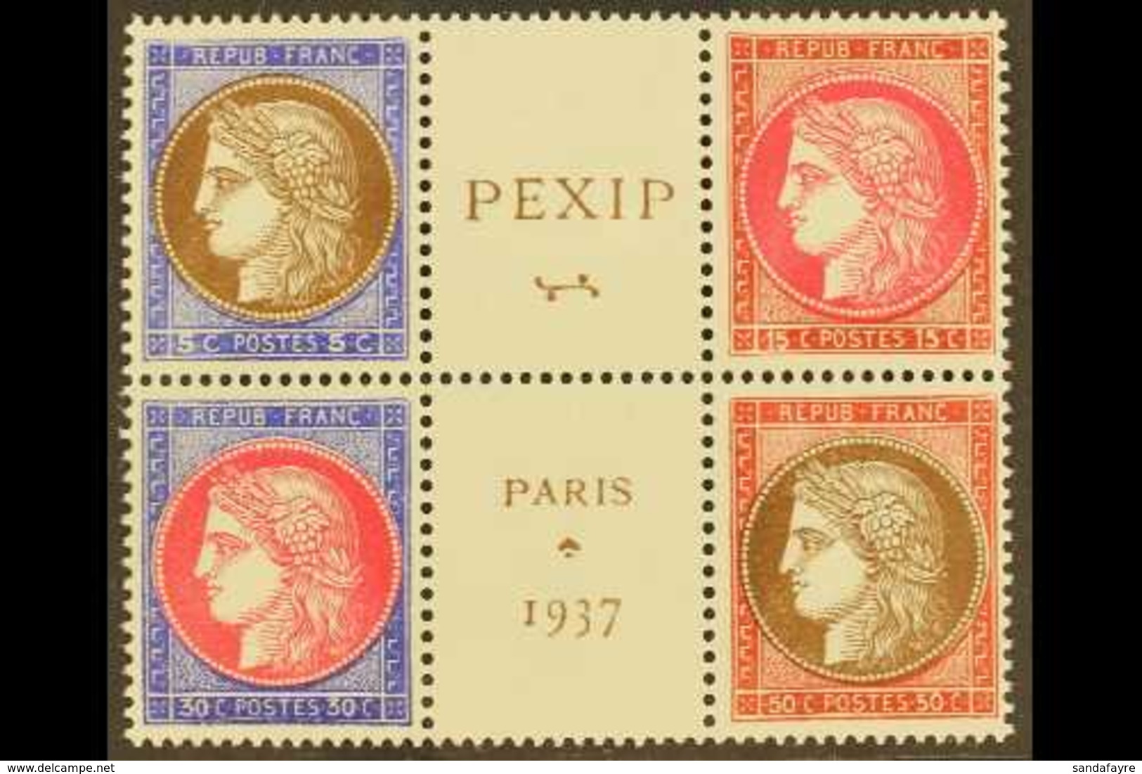 1937 PEXIP Exhibition Central Se-tenant BLOCK Of 4 With Labels From The Mini-sheet, Yvert 248/51, Fine Never Hinged  Min - Autres & Non Classés