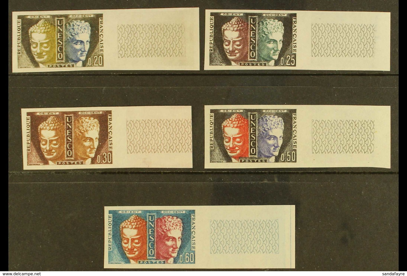 OFFICIALS UNESCO 1961-65 Complete IMPERF Set (as Yvert 22/26, SG U1/U5), Very Fine Never Hinged Mint Matching Marginal E - Sonstige & Ohne Zuordnung
