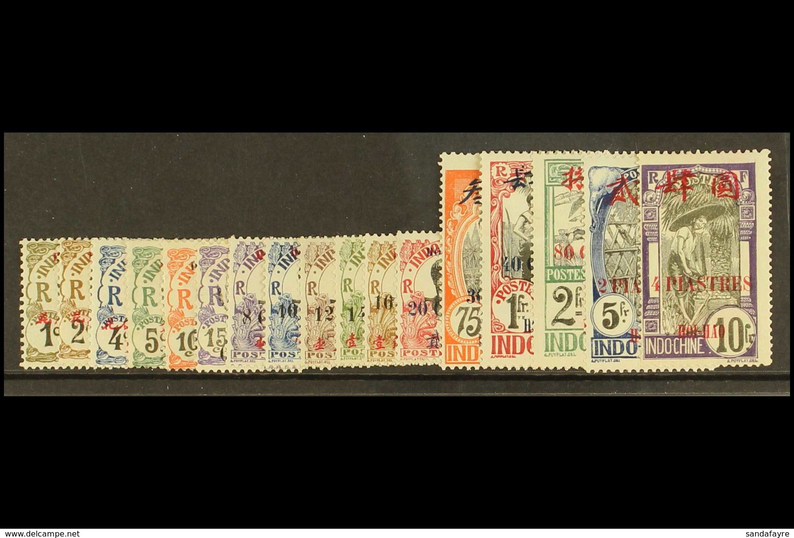 HOI - HAO 1919 Native Women Set Ovptd Further Surcharged In Piastres, Yv 66/82, Very Fine Mint, (2c, 4c And 6c Used). (1 - Autres & Non Classés