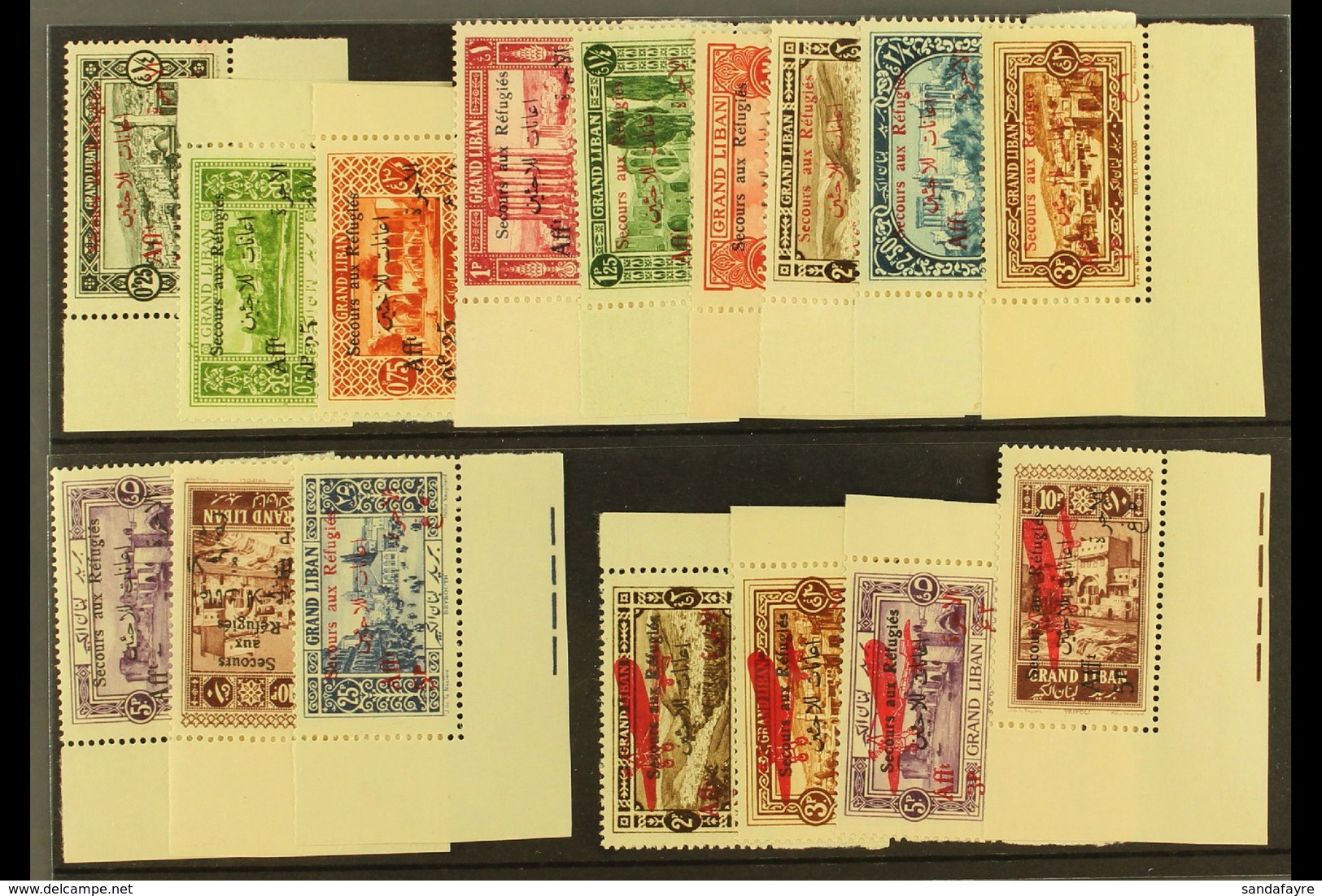 LEBANON 1926 Refugees Overprints Postage & Air Complete Set (Yvert 63/74 & 17/20, SG 79/94), Fine Never Hinged Mint Corn - Autres & Non Classés