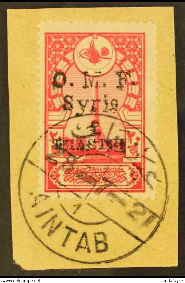 SYRIA 1921 1pi On 20pa Carmine With Black Opt, Ain-Tab Issue, SG 68g (Yvert 6), Very Fine Used Tied To Piece. For More I - Autres & Non Classés