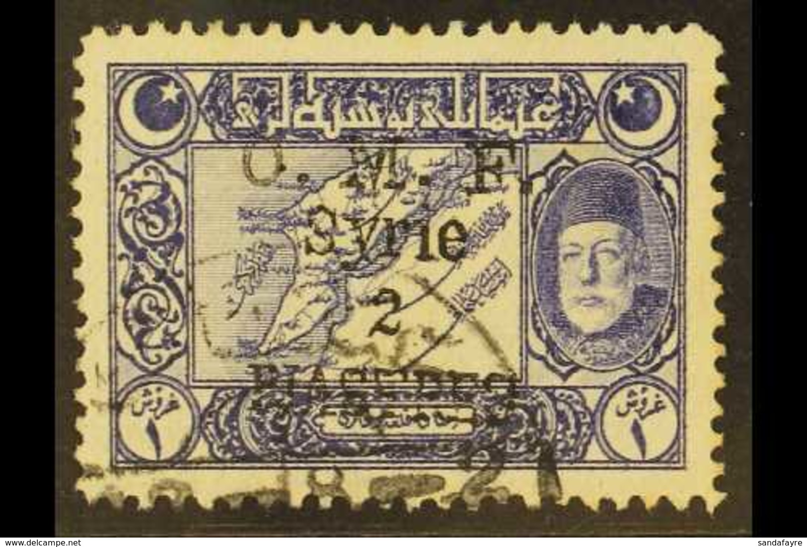 SYRIA 1921 2pi On 1pi Violet- Blue With Black Opt, Ain-Tab Issue, SG 68i (Yvert 8), Very Fine Used. For More Images, Ple - Andere & Zonder Classificatie