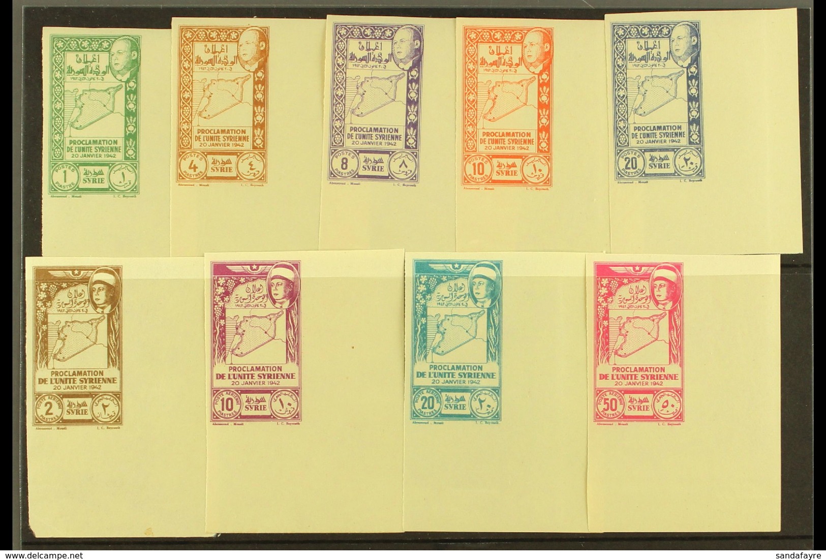 SYRIA 1943 Union Complete IMPERF Set Inc Airs (Yvert 266/70 & 97/100, SG 367/75), Never Hinged Mint Matching Bottom Righ - Sonstige & Ohne Zuordnung