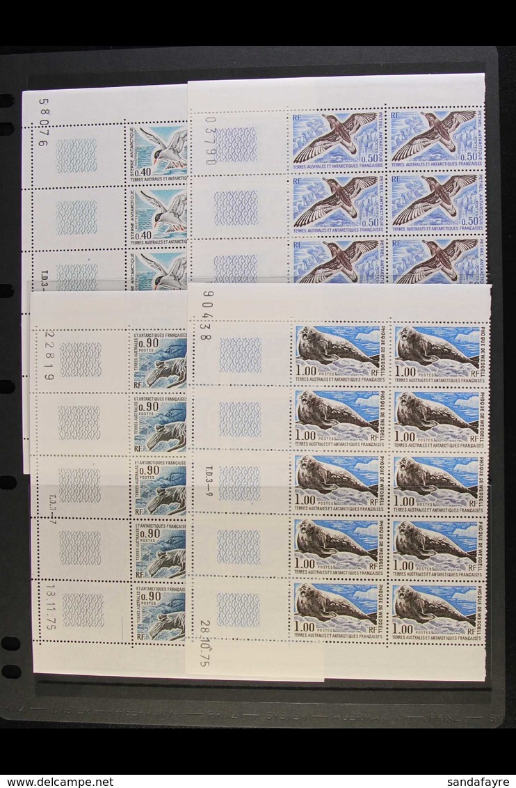 T.A.A.F. 1976 Wildlife Set Complete In Bottom Marginal BLOCKS OF TEN With Corner Dates And Other Marginal Markings, Yver - Otros & Sin Clasificación