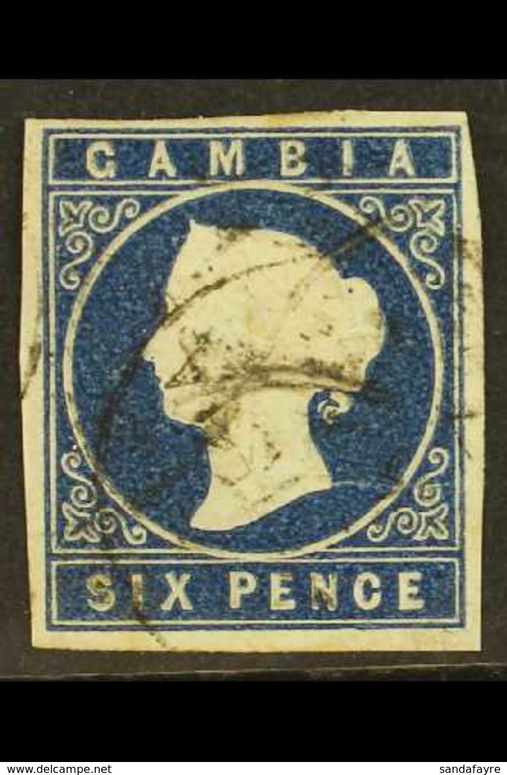 1869-72 6d Deep Blue, No Watermark, Imperf, SG 3, Used, Four Margins. For More Images, Please Visit Http://www.sandafayr - Gambia (...-1964)