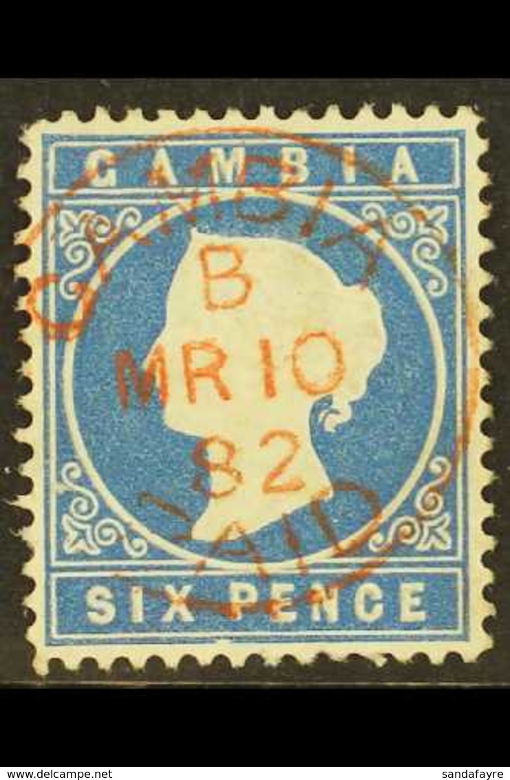 1880-1 6d Blue, Wmk Crown CC Sideways, Perf.14, SG 18A, Bluntish Perf At Base, Otherwise Very Fine Used With Clear C.d.s - Gambia (...-1964)