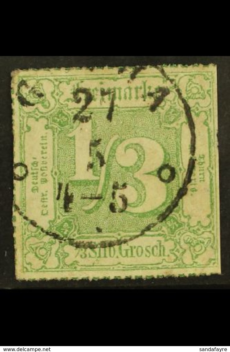 THURN & TAXIS 1866 1/3sgr Pale Green With Coloured Roulettes, SG 39 (Michel 46), Used With Superb Cds & Well- Centered,  - Autres & Non Classés