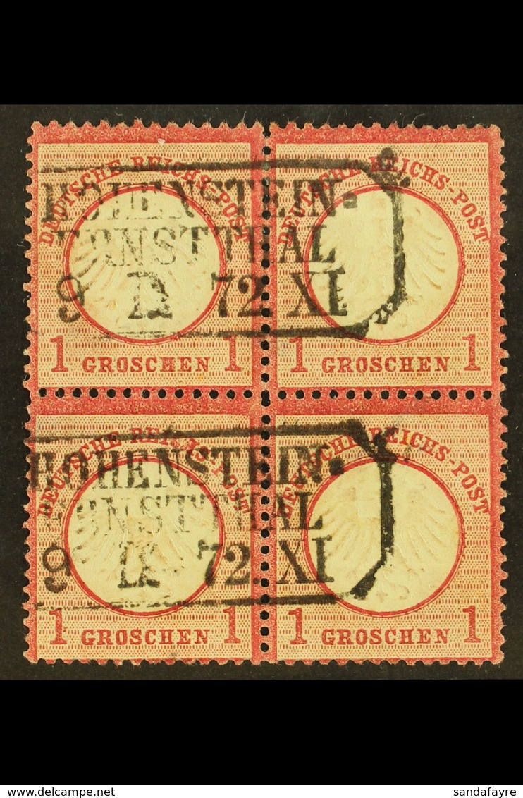 1872 1g Rose-carmine Small Shield (Michel 4, SG 5), Fine Used BLOCK Of 4 Cancelled By Two Boxed "Hohenstein - Ernstthal" - Otros & Sin Clasificación