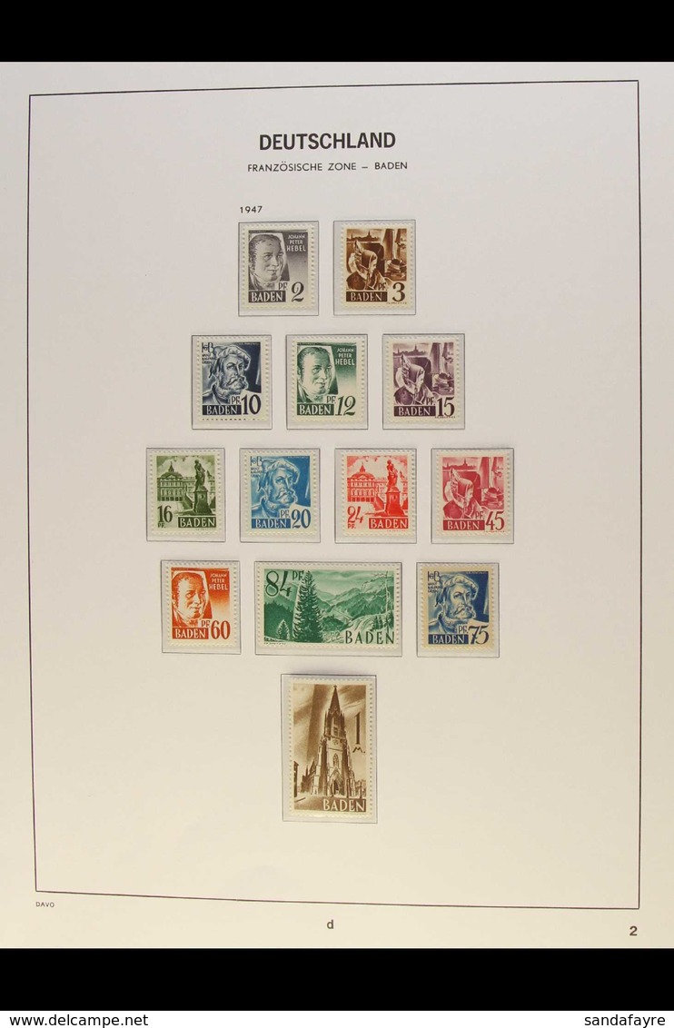 FRENCH ZONE BADEN 1947-1949 COMPLETE NEVER HINGED MINT COLLECTION On Hingeless Pages, All Different, Inc 1948 & 1948-49  - Autres & Non Classés