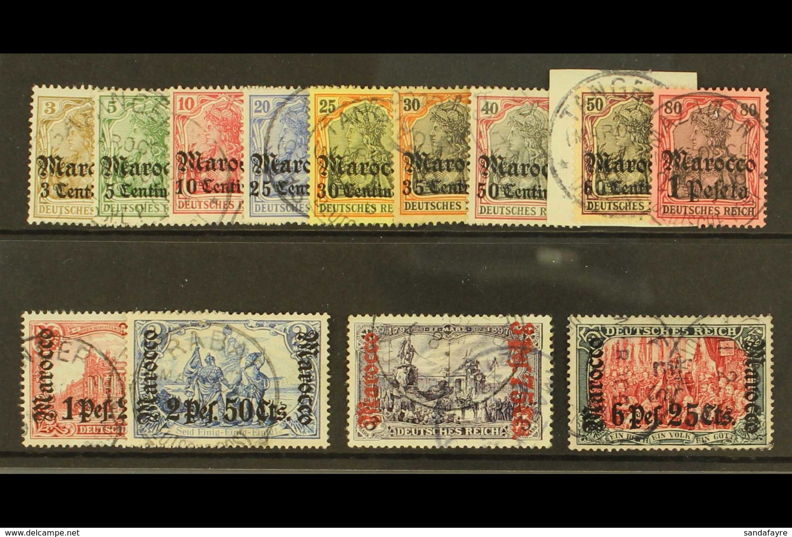 OFFICES IN MOROCCO 1905 Surcharge Set Complete, Mi 21/33A, Very Fine And Fresh Used. (13 Stamps) For More Images, Please - Autres & Non Classés