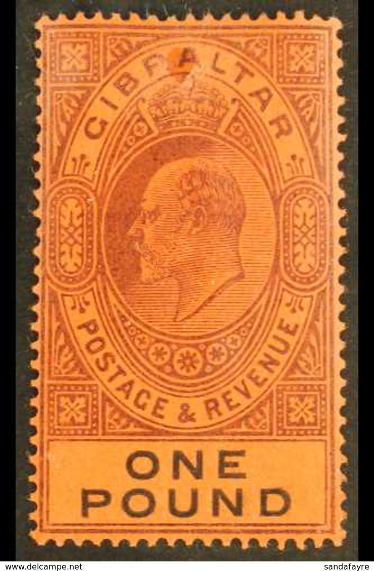 1903 (wmk CA) KEVII £1 Dull Purple And Black/red, SG 55, Lightly Hinged Mint, Small Stain At Top. For More Images, Pleas - Gibraltar