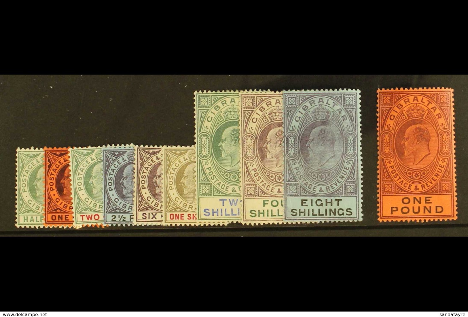 1903 King Edward VII Complete Definitive Set, Watermark Crown CA, SG 46/55, Fine Mint, The £1 Is Superb. (10 Stamps) For - Gibraltar