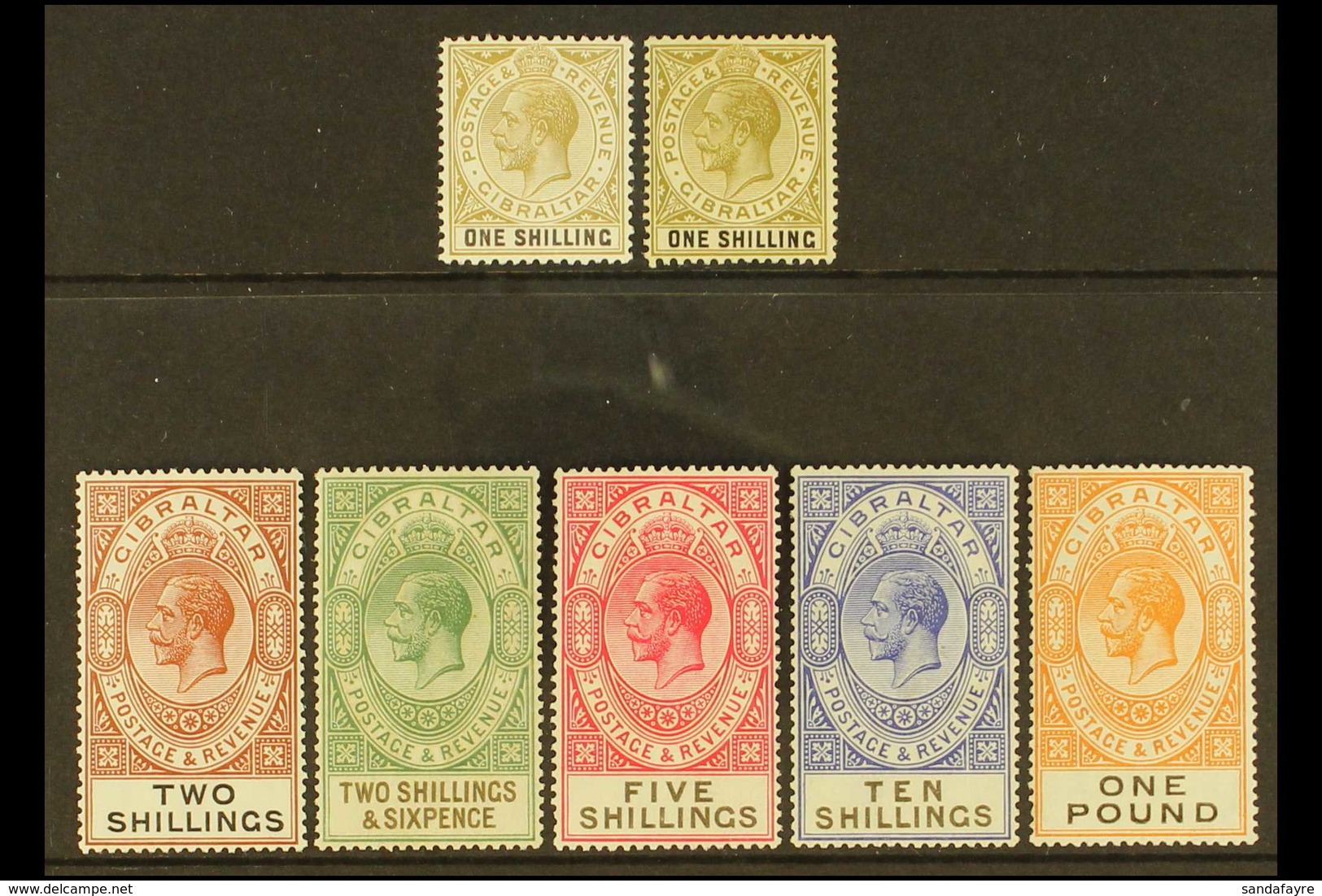 1925-32 New Colours High Value Definitive Set Complete To £1 Red-orange And Black, SG 102/107, With Both 1s Shades, Very - Gibraltar